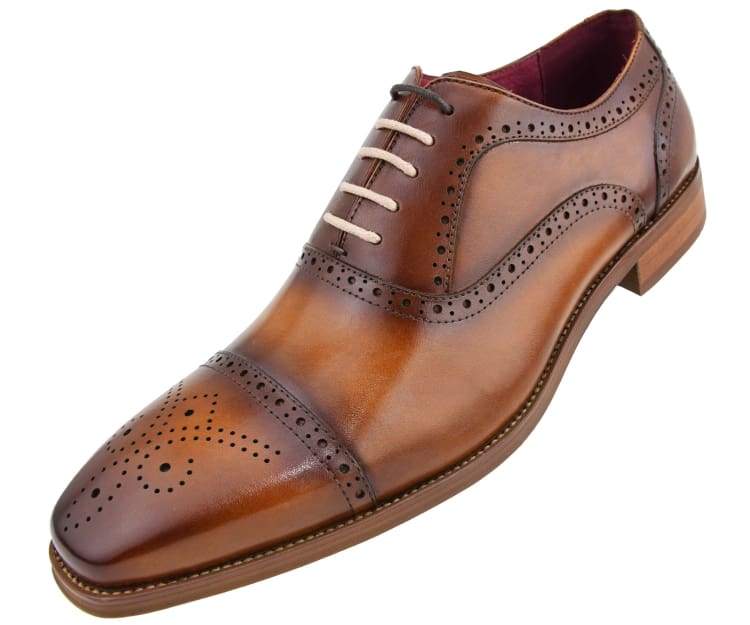 Men Dress Shoes-AG114 Tan - Church Suits For Less