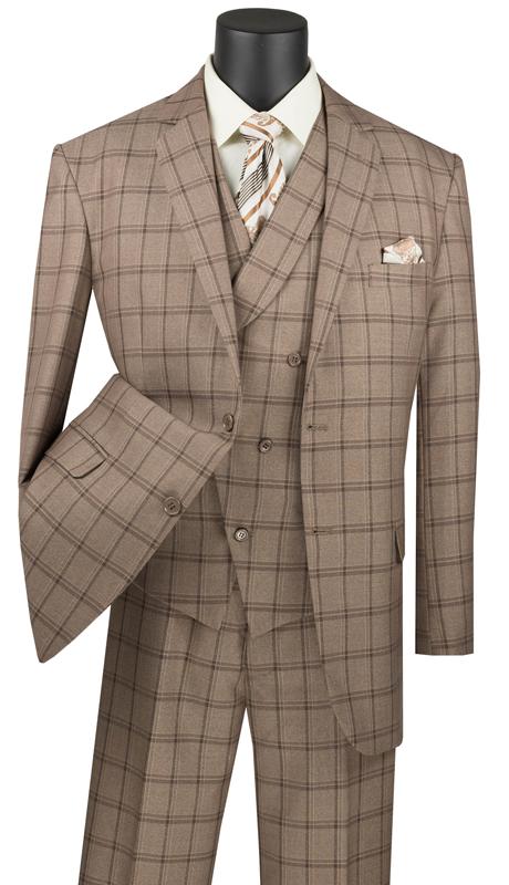 Vinci Men Suit V2RW-12C-Khaki - Church Suits For Less