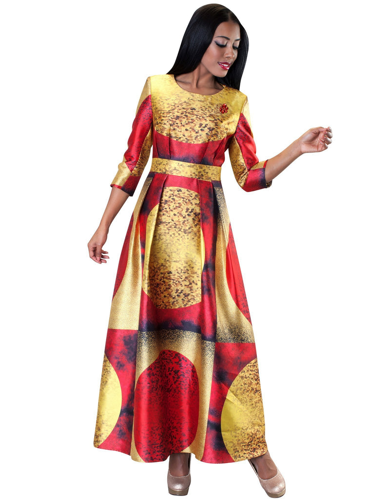 Tally Taylor Dress 4497C-Mustard/Red - Church Suits For Less